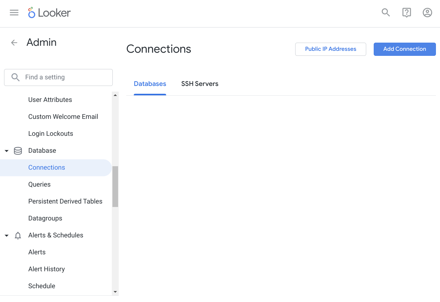 Добавление нового подключения в интерфейсе управления базами данных Looker